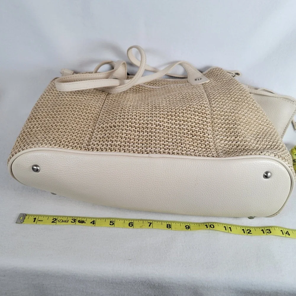 American Leather Co Womens Briar Triple Tote Bag Raffia Leather Large Clay Beige